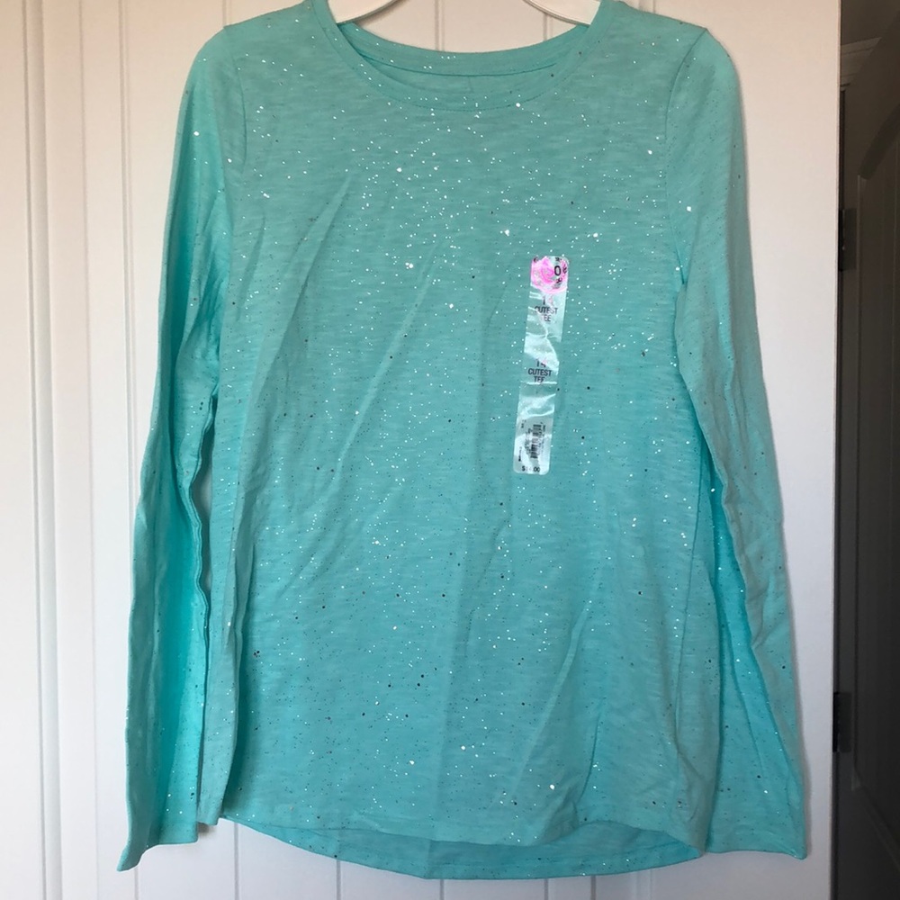 SO Top Girls Size 14 Blue Long Sleeved Shirt Sparkles‎ NWT